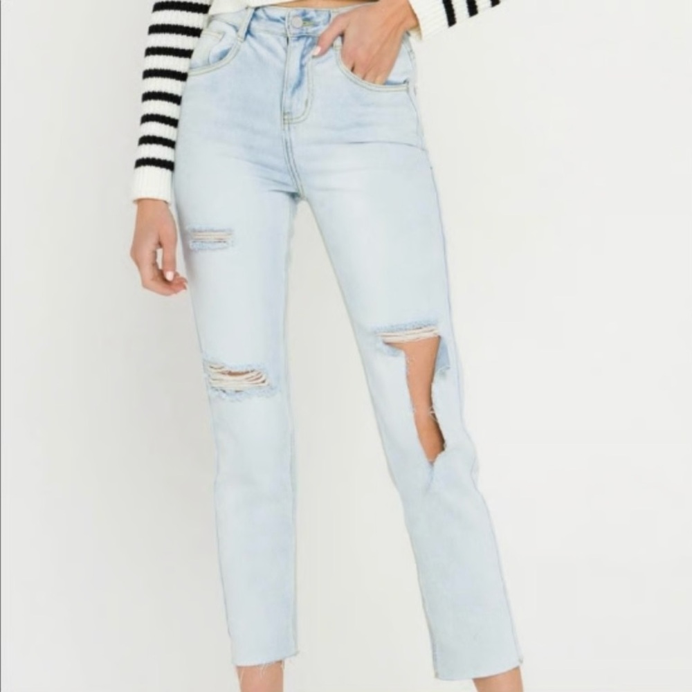 English Factory 29 New High Rise Straight Distressed Cropped Women’s Jeans NWT